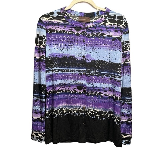 Dana Buchman Purple Animal Print Cool Long sleeve Button Soft Blouse S - Picture 2 of 15